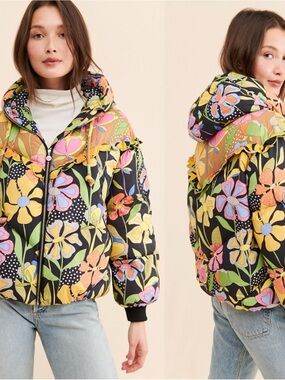 Celia B Oregon Colorful Floral Puffer Coat Jacket Medium